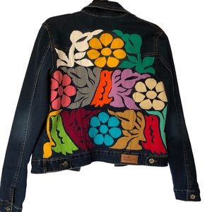 Womens jean jacket art stitching Sz M